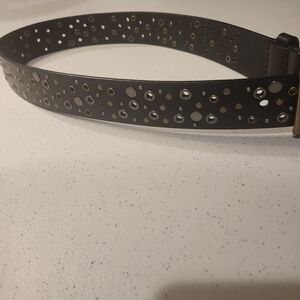 Studded Black and Gold Leather Belt, Small, 1.5" Wide